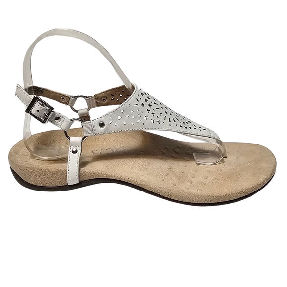 Vionic Rest Kirra Sandals White Perforated Leather Thong Slingback - Picture 4 of 11